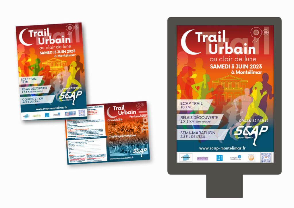 flyer dépliant et affiche Scap trail urbain Montélimar 2023